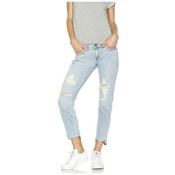 Rag & Bone Dre Capri Jeans 26 Norton Light Wash Blue Raw Cut Step Hem Womens 26 - Picture 1 of 14